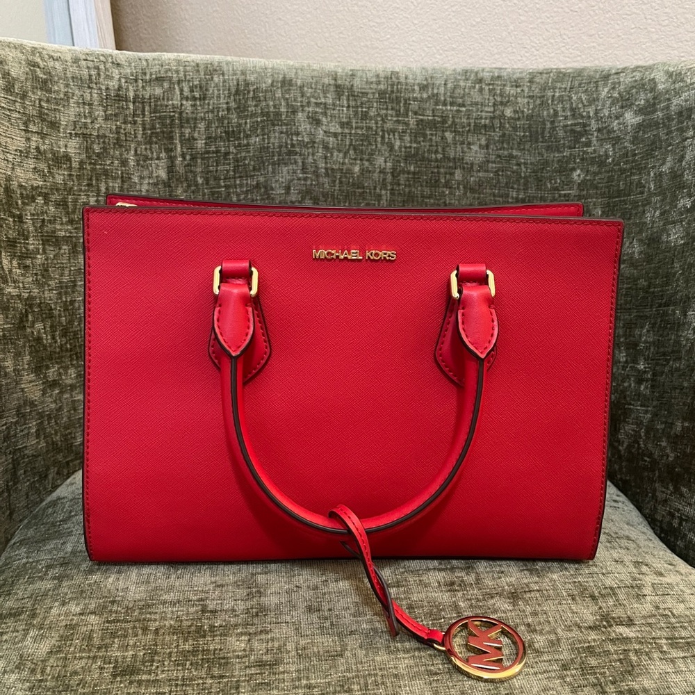 Michael Kors Sheila Red Satchel with Gold Hardware